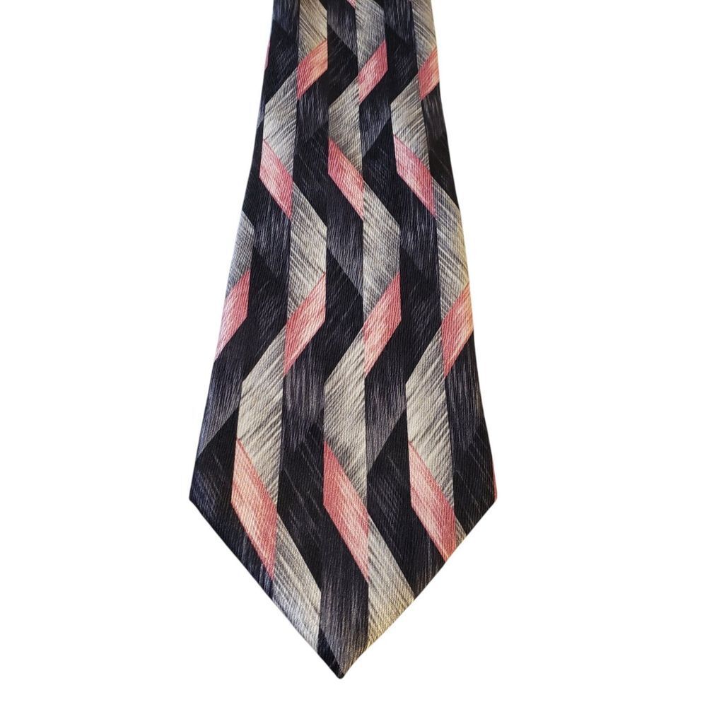 NWT Pierre Cardin Neck Tie Mens Black Gray Pink Vertical Stripe Business Casual